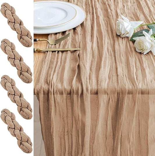 4PCS Table Runner Cheesecloth 10FT Nude Boho Gauze Cheese Cloth Rustic Sheer Table Runners for Wedding Bridal Baby Shower Party Decoration