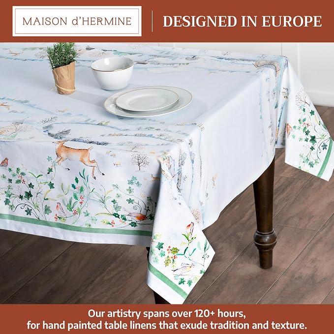 Maison d' Hermine Table Cloth Rectangle Table 100% Cotton 70 x 140 Inches Fall Tablecloth Reusable Everyday Use for Thanksgiving Christmas Decorations Dining Farmhouse Party (Snowy World)