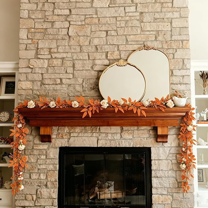 CQURE 2Pack Eucalyptus Garland,Artificial Eucalyptus Leaves Flowers Table Greenery Garland Wreath Vines for Wedding Party Fireplace Bedroom Room Decor