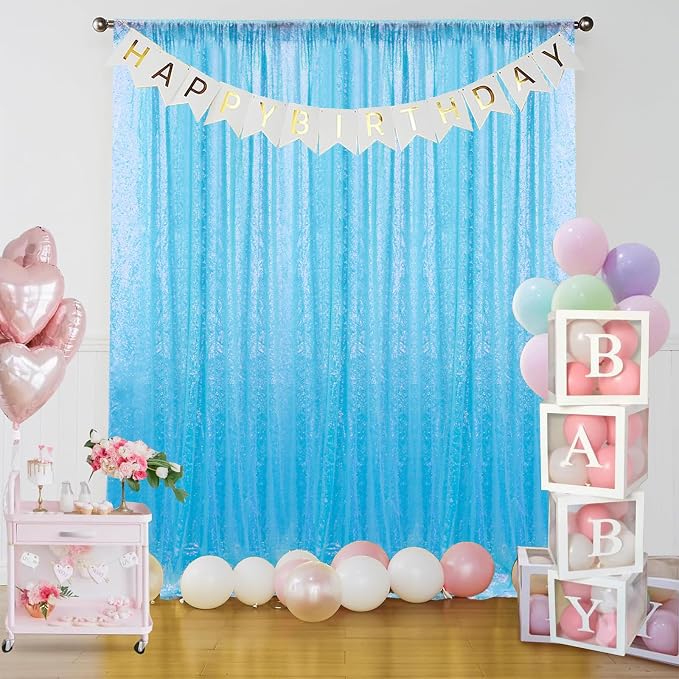 Sugargirl Mermaid Blue Sequin Backdrop Curtain 2 Panels 2FTx8FT Glitter Mermaid Blue Background Drapes Sparkle Photography Backdrop for Party Wedding Birthday Wall Decoration