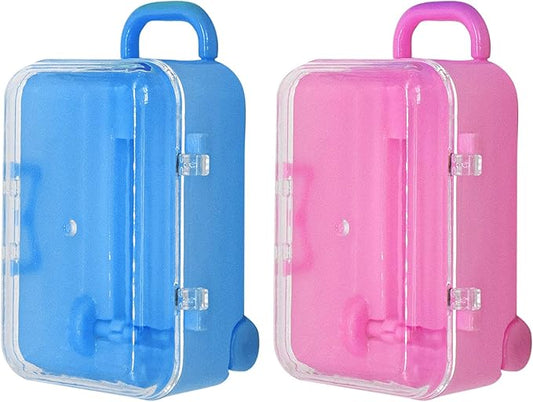 AUEAR, 2 Pack Mini Suitcase Boxes Plastic Candy Small Reception Gift Travel Case for Wedding Party Decoration (Pink & Blue)
