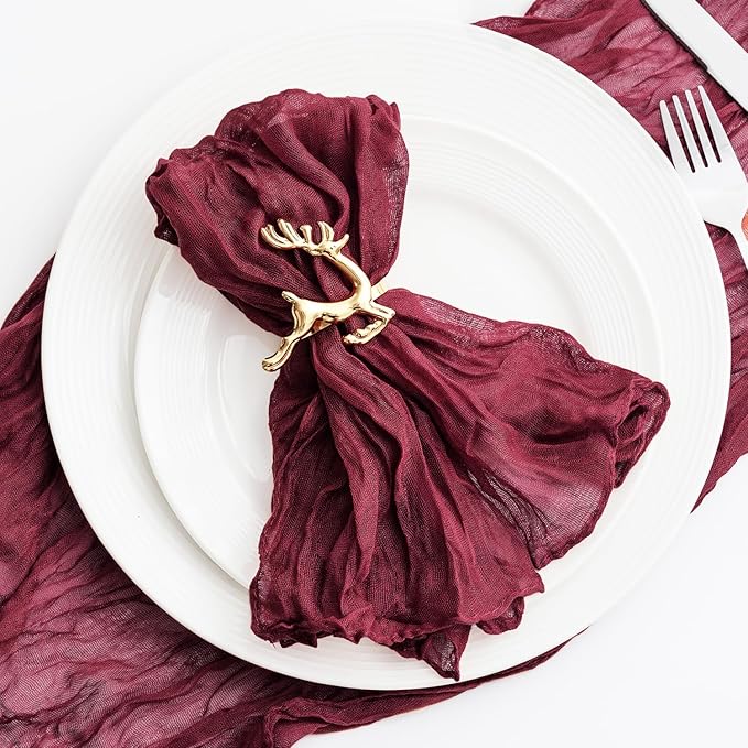 100 Pack Burgundy Cheesecloth Napkins Washable 21x21 Inches Burgundy Cloth Napkins Set of 100 Dinner Table Napkins for Wedding Bridal Baby Shower Rustic Boho Cotton Gauze Summer Party Table Decor