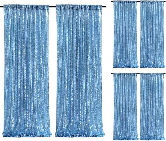 SoarDream Baby Blue Glitter Sequin Backdrop Curtains 6 Pieces 2ftx8ft Dessert Backdrop Wedding Party Decor Glitter Photography Background Christmas Party Decoration