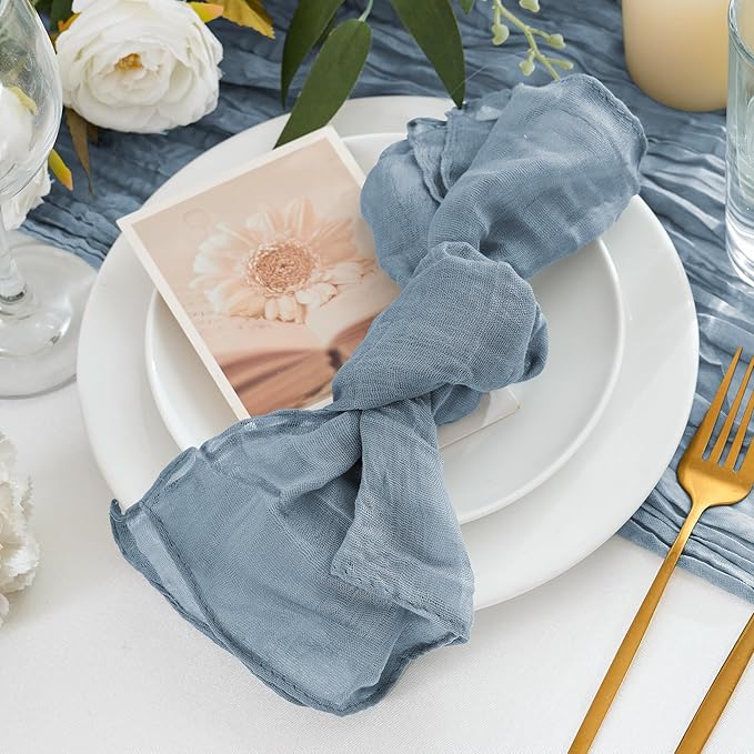 24 Pack Cheesecloth Napkins 20"x20" Dusty Blue Boho Gauze Cheese Cloth Napkins Bulk Rustic Dinner Table Decor for Wedding Bridal Baby Shower Party