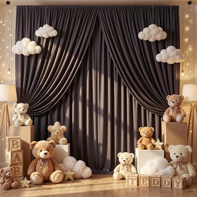 50ft×12ft Brown Backdrop Curtains for Wedding Parties, 10 Panels Wrinkle Free Polyester Photo Backdrop Drapes Back Drop Cloth for Birthday Photography Background