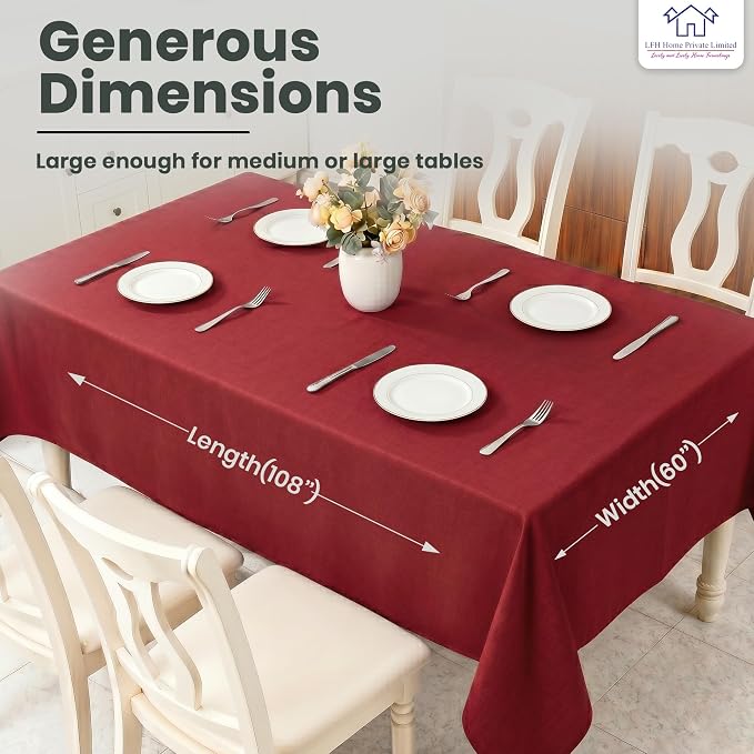 LFH Home Cotton Rich Beautiful Tablecloth for Rectangle Tables, 60 x 108 Inch Table Cloth, Machine Washable Fabric Table Cover for Dining Table, Kitchen, Parties, Holidays & Everyday Use-Red