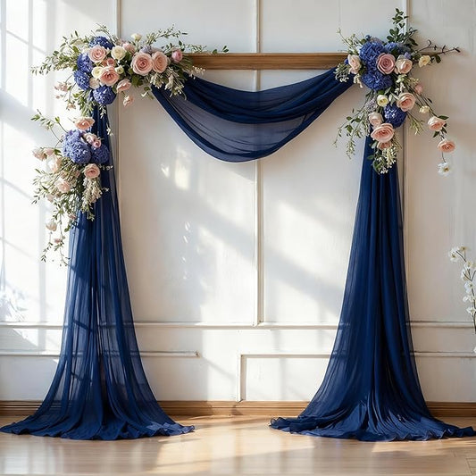 Wedding Arch Draping Fabric, 1 Panel 6 Yards Wedding Backdrop Curtains for Ceremony Navy Blue Sheer Fabric Curtains for Party Ceremony Arch Stage Decorations（1 Panel）, Navy Blue