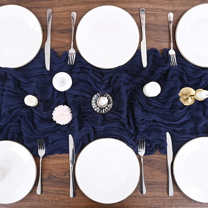24 Pack Navy Blue Cheesecloth Table Runner,10FT Boho Gauze Table Runner,35x120inch Rustic Table Runners for Wedding Party Bridal Shower Thanksgiving Christmas Boho Table Decoration