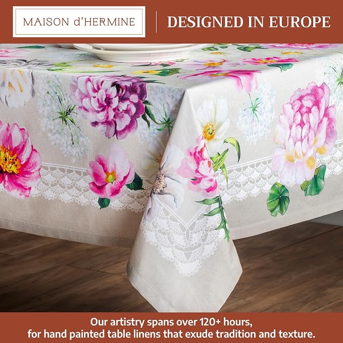 Maison d' Hermine Table Cloth Rectangle Table 100% Cotton 60 x 90 Inches Tablecloth Reusable Decorative for Dining Kitchen Room Farmhouse Party Home Hotel Restaurant Spring Summer - Pivoine
