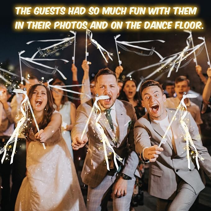 HONLYNE 100PCS Light up Wands for wedding, Wedding Wands Streamers with 3 Colorful Flashing Modes, Fairy Wands, LED Silk Fairy Wand with Bells for Wedding, New Year, Thanksgiving, Concert