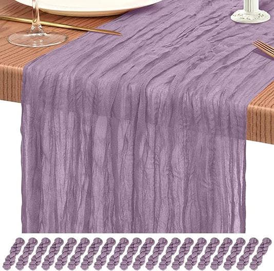 20 Pack Purple Cheesecloth Table Runner 10FT Boho Gauze Cheese Cloth Table Runners Romantic Rustic Sheer Table Decorations for Wedding Party Baby Shower Birthday Holiday Home