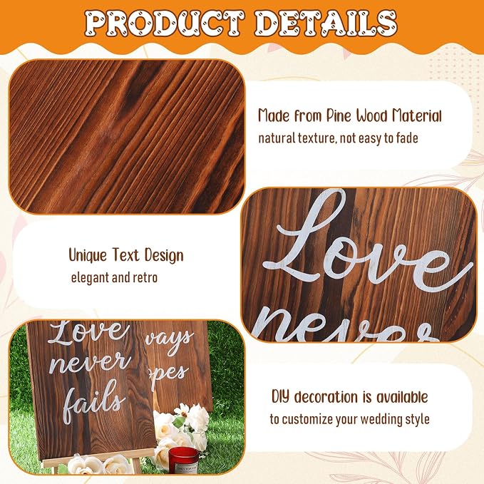 GlikCeil 8 Pcs Wedding Aisle Signs 11.8 x 7.9 Inch 1 Corinthians 13 Wooden Wedding Signs Love Is Patient Kind Rustic Wood Signage Bible Verses Wall Decor Gift(Charcoal Backing)