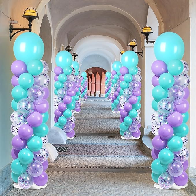 2 Sets Pink Purple Blue Balloon Column Stand Kit with 100 Balloons Adjustable Balloon Tower Stand with Bases for Floor Confetti Balloons Column Kit for Summer Mermaid Graduation Birthday Party Decor