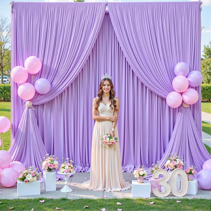 10 Panels Lavender Backdrop Curtains for Wedding Party Wrinkle Free Backdrops Curtain Drapes Fabric Decorations Photo Back Drop Cloth for Baby Shower Photography Stage Reception 50ft(W) x 12ft(H)