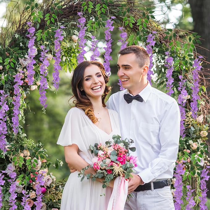 12Pcs Artificial Wisteria Hanging Flowers, 3.6Ft/Pcs Purple Fake Wisteria Garland for Wedding Party Home Garden Indoor Outdoor Decoration