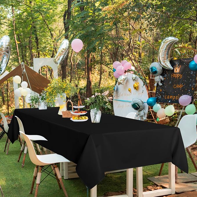 sancua Rectangle Tablecloths 6 Pack - 90x156 Inch - Black Washable Fabric Cloth Table Cloth, Large Reusable Polyester Table Covers for Wedding Party, Birthday, Banquet Reception