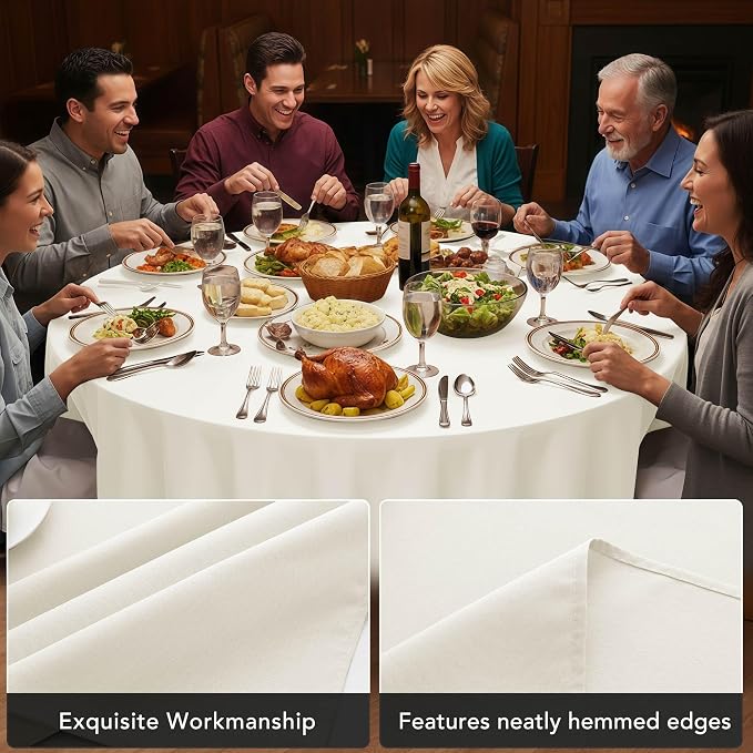 6-Pack Ivory Round Tablecloths, 120 Inches, Stain-Resistant Polyester for 5-6 Ft Round Tables - Washable Table Covers for Weddings, Banquets, Birthday Parties, Events