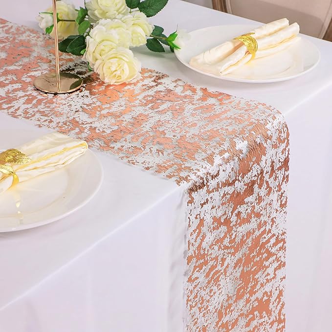Snowkingdom 2 Pieces Rose Gold Table Runner 11"x108" Glitter Sequin Metallic Pink Thin Mesh Runner Sparkly Table Decorations for Wedding, Bridal Shower, Baby Shower Birthday Party