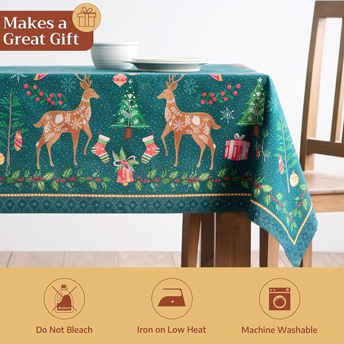 Maison d' Hermine Table Cloth Rectangle Table 100% Cotton 70 x 108 Inches Fall Tablecloth Reusable Everyday Use for Thanksgiving Christmas Decorations Dining Farmhouse Party (Hygge Christmas)