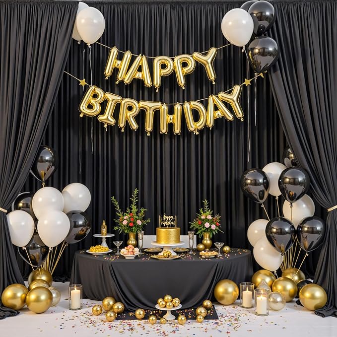 50ftx12ft Wrinkle Free Black Backdrop Curtains for Parties, 10 Panels 5x12FT Long Silky Polyester Photo Backdrop Drapes Back Drop Cloth for Wedding Birthday Photography Background Decor