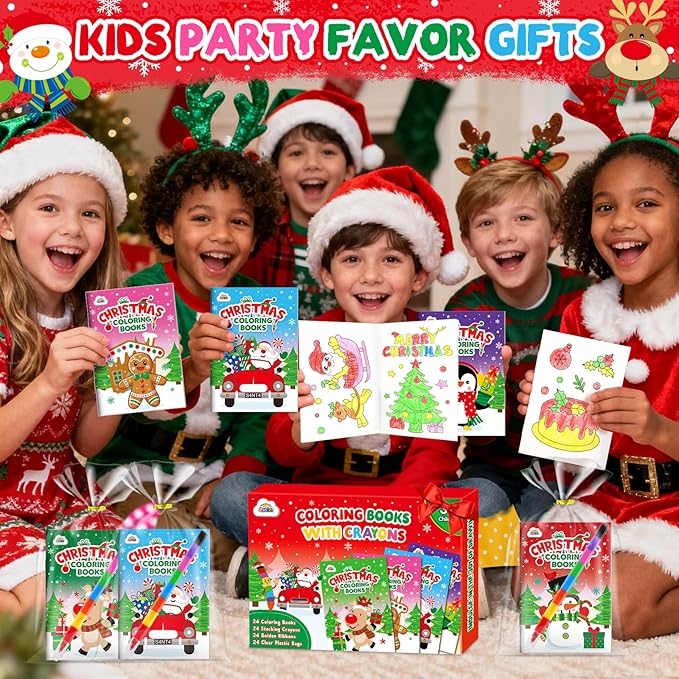 ZMLM 24 Pack Christmas Coloring Books for Kids with Crayons,Party Favors for Kids 4-8, Goodie Bags Stuffers for Toddlers, Classroom Prizes Birthday Return Gifts (Christmas)