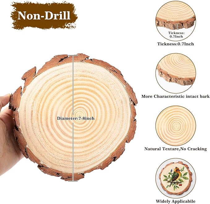 Wood Slices for Centerpieces,Unfinished Wooden Round Slabs,Large Wood centerpieces for Wedding Tables Decor or DIY Painting Crafts (SM12P7-8INCH)