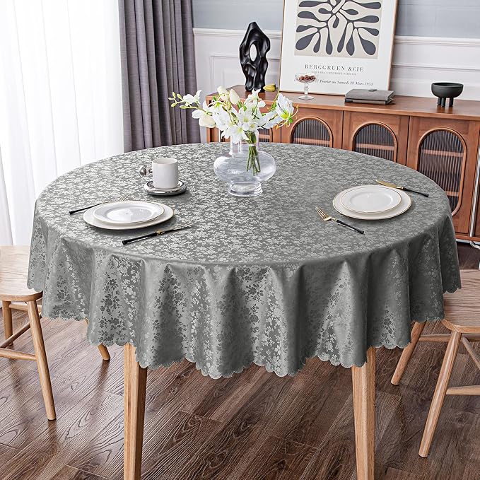 Smiry Round Table Cloth, Waterproof Heavy Duty Vinyl Tablecloths, Wipeable Washable Table Cover for Kitchen and Dining Room (Grey, 60" x 60")