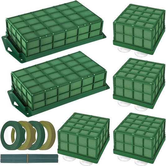 Hahood 6 Packs Floral Foam Cage Rectangle and Square Flower Holder with Floral Foam Blocks Flower Cage Holders Flower Arrangements Supplies Cage for Fresh Flowers, Wedding Home Garden Decorations