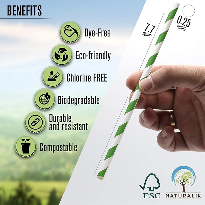 Naturalik 300-Pack Multi-Color Extra Durable Paper Straws - Biodegradable Premium Paper Straws for Juices, Restaurants and Party Decorations, 7.7" (Multicolor, 300)