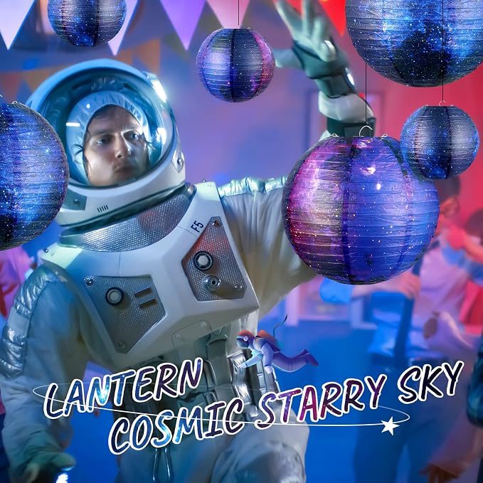 Hortsun 20 Pieces Galaxy Print Paper Lanterns Chinese Japanese Lanterns Space Themed Hanging Paper decoration Ceiling Decor Galaxy Themed Party Supplies for Home Birthday Party, 12 Inch and 6 Inch