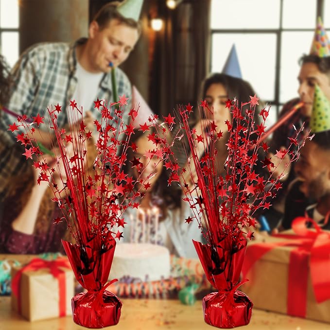 Crowye 18 Pcs Foil Spray Centerpiece Table Decoration Party Star Burst Metallic Graduation Table Centerpieces for Spring Party Birthday Season Wedding Holiday(Red)