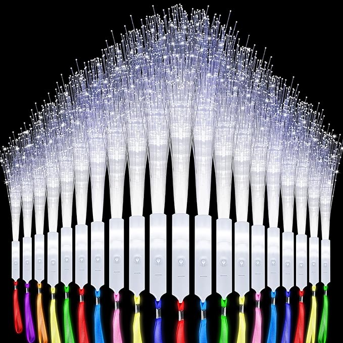 Oleitodh 128 Pack White Fiber Optic Wand Glow Wand LED Light Up Wand Bulk with 3 Flashing Models Flashing Sticks for Glow in The Dark Birthday Party Favor Wedding Halloween Christmas, 8 Colors