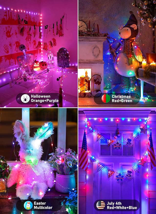 Minetom Fairy Lights Color Changing - 33FT 100 LED String Light with Remote | Halloween String Light with 16 Single Colors & 6 Holiday Colors,12 Modes,Timer, USB Fairy Lights for Bedroom Indoor Classroom