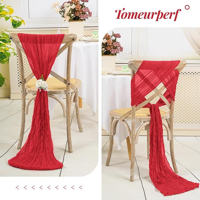 8 Pack 10Ft Cheesecloth Table Runner Red, 20 x 120 Inch Rustic Gauze Boho Cheese Cloth Wedding Long Table Runner for Wedding Party Bridal Shower Decoration
