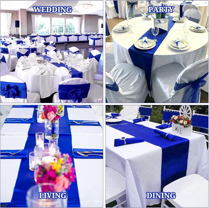 Pesonlook 15 Pack Royal Blue Table Runners 12 x 108 Inch Long for Rectangle Round Tables, Satin Table Runner for Wedding, Birthday Party Banquets Graduation Engagements Decoration