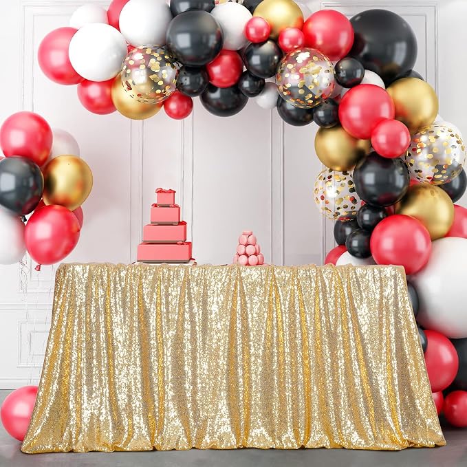 Poise3EHome Light Gold Sequin Tablecloth 60×102 Inch Rectangle Sparkly Fabric Table Cloth for Birthday Wedding Party Holiday Baby Shower Christmas Decoration