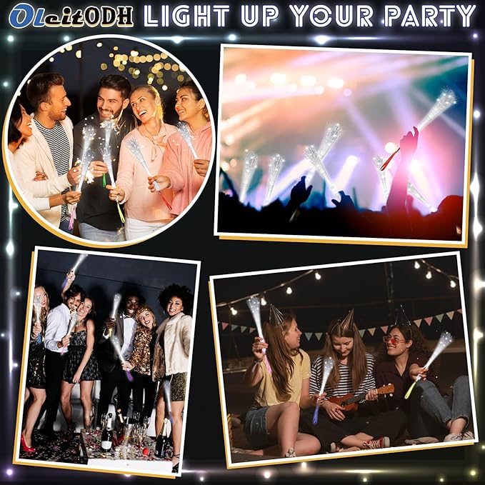 Oleitodh 152 Pack White Fiber Optic Wand Glow Wand LED Light Up Wand Bulk with 3 Flashing Models Flashing Sticks for Glow in The Dark Birthday Party Favor Wedding Halloween Christmas, 8 Colors
