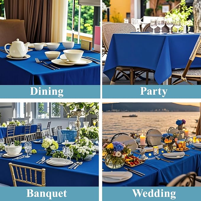 VidaFete Tablecloth 10 Pack 90*132inch Rectangle Table Cloth Polyester, Stain Wrinkle Resistant Polyester Dining Table Cover for Kitchen Dinning Party Wedding Rectangular Buffet Decoration(Royal Blue)