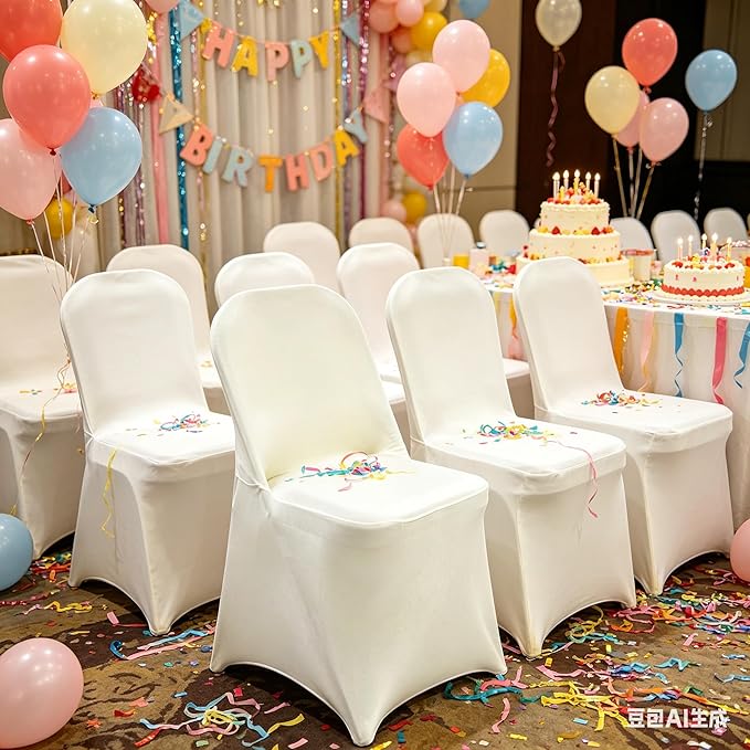 10PCS Stretch Spandex Folding Waterproof Chair Covers,Universal Fitted Chair Cover Protector for Wedding Party Banquet Holidays Celebration Decoration(Ivory)