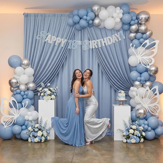 10ftx12ft Dusty Blue Backdrop Curtains for Parties, Wrinkle Free Polyester Photo Backdrop Drapes 2 Panels 12 ft Long Back Drop Cloth Drapery for Wedding Birthday Photography Background Party