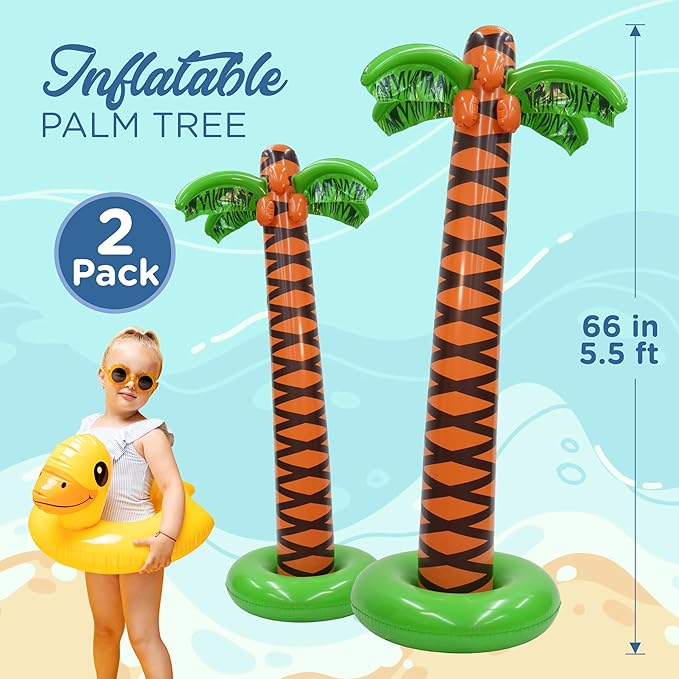 4E's Novelty 2 Pack Giant Inflatable Palm Trees 6 Ft Tall - Palm Tree Blow Up for Tropical Seaside Inflate Trees Party Decorations, Summer Beach Tree Party, Beach Decoration Plant Birthday Supplies