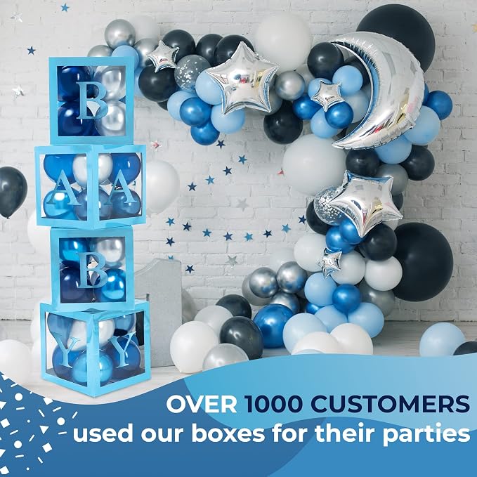 44-Piece Baby Shower Decorations for Boy or Girl - 4 Boxes with Letters and 32 Balloons - Royal Navy Blue and White - Gender Reveal Party Supplies - Photo Shoot Backdrop