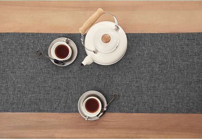 Solino Home Linen Table Runner 36 Inches - 100% Pure Linen Charcoal Grey Table Runner 14 x 36 Inch Ideal for Dresser and Coffee Tables - Athena