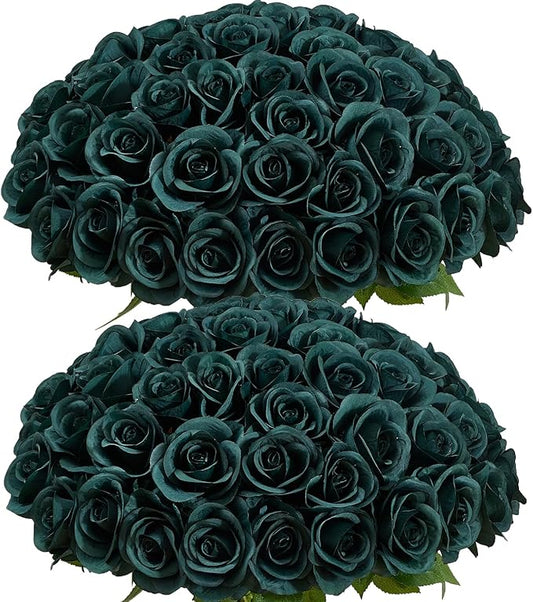 60 PCS Fake Emerald Green Roses Artificial Flowers Bulk Realistic Silk Faux Rose with Stems for Wedding Decoration Anniversary Bridal Bouquet DIY Floral Arrangement Romantic Home Decor Gifts