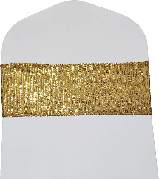 High Elastic Sequin Chair Sashes Bands for Wedding Party Decoration Soft Sashes, Shining Sequin Chair Bows for Party Decoration Home (12PCS, Gold)