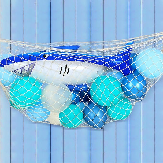 Soulchen 63 Pcs Sharks Party Decorations Including 1 Inflatable Shark Balloons 2 Natural Decorative Fish Net 60 Balloons for Under The Sea Ocean Theme Birthday Party Supplies