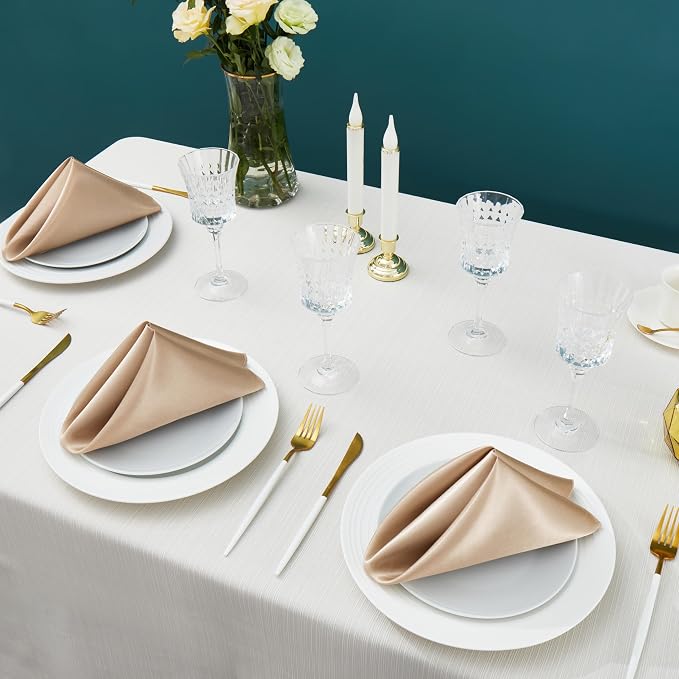 50 Pack Square Satin Dinner Napkins, 20x20 Inches Silky Soft Smooth Table Cloth Napkins for Restaurant Weddings Banquet Party Decoration, Taupe