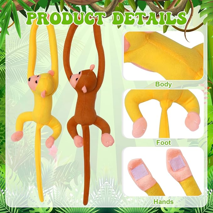 25 Pcs Adopt a Hanging Monkey Plush Party Supplies Jungle Animal Include 12 Plush Safari Animal 12 Adopt Cards 1 Adopt Sign for Adopt A Pet Party (Monkey, 12 Set)