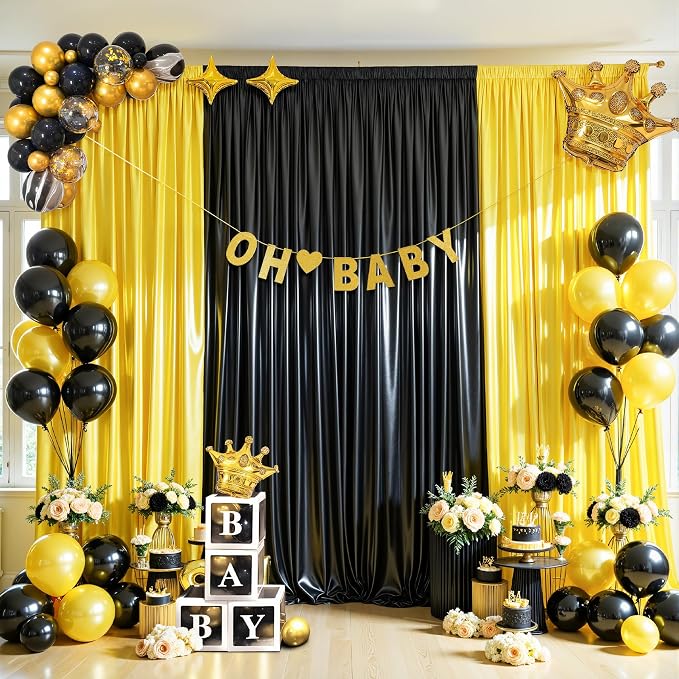 10x10ft Yellow Gold Glitter Backdrop Curtain for Parties, Wrinkle Free Satin Photo Backdrop Drapes 2 Panels 5x10FT Shimmer Back Drop Cloth for Wedding Birthday Stage Photography Background