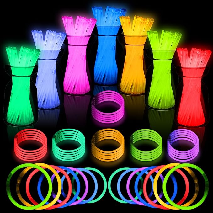 JICUICUI Glow Sticks Bulk Party Pack- Ultra Bright 500PRO Glow in the Dark Party Supplies, Neon Party Favors, Glow Sticks Party Supplies Glow Necklaces and Glow Bracelets with Connectors
